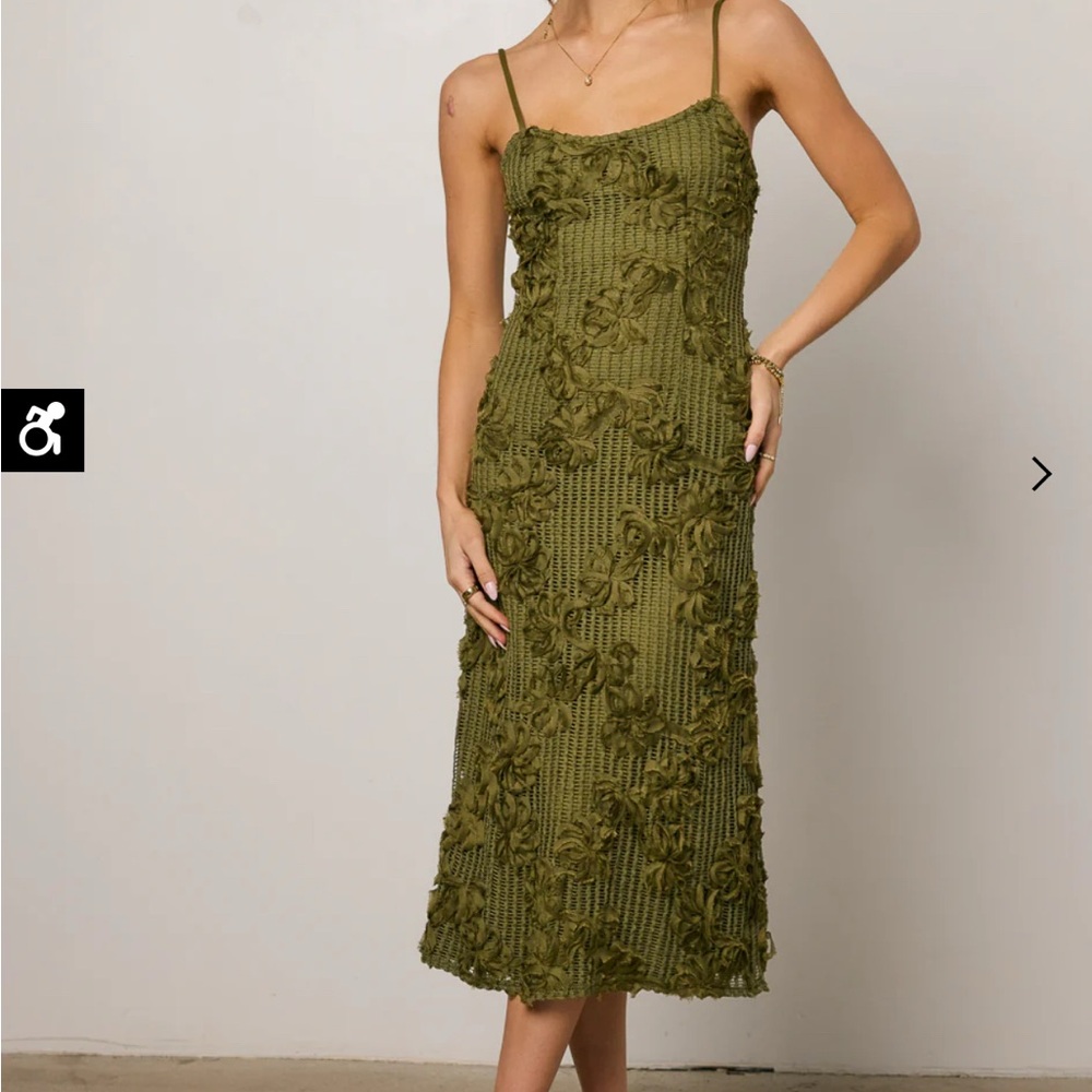 bohme Olive Green Textured Midi Dress